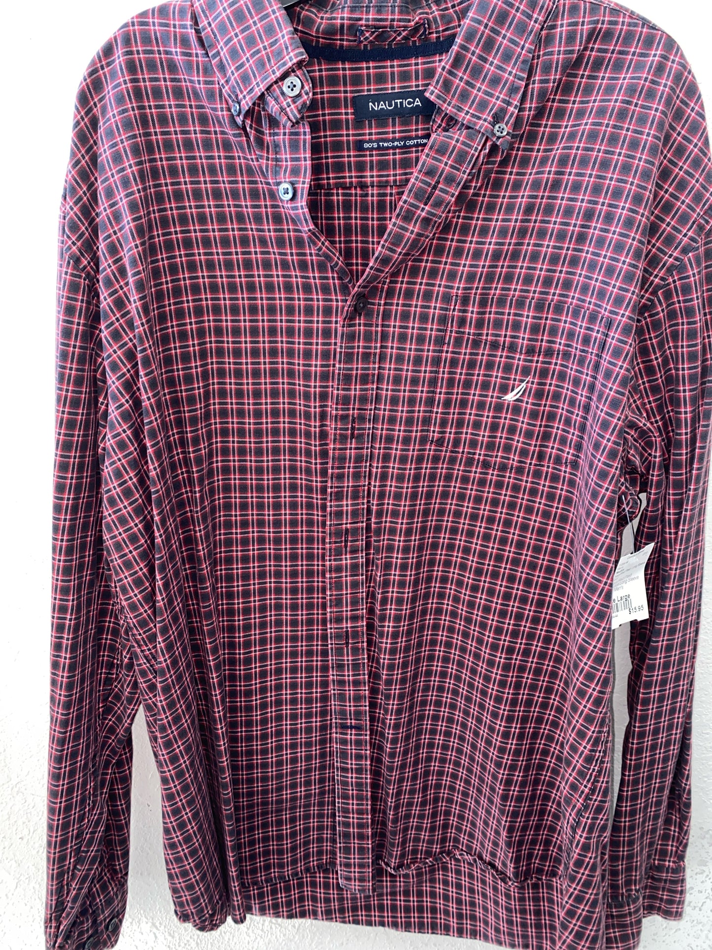 Navy/Red Plaid Nautica Long Sleeve Shirt Men's