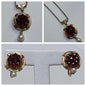 AMCO 14K Gold Filled Necklace Clip on Earring Set 2 Pc Red Garnet Pearl
