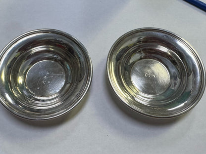 (2) Pair Set of Tiffany & Co Sterling Silver Salt Cellar Dish Bowls  3.5" Diam