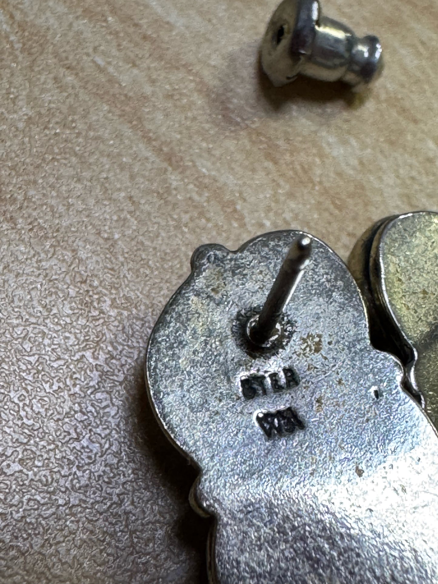 Native American Sterling Silver Multi Stone Inlaid Earrings WM .75" x .40" Leave