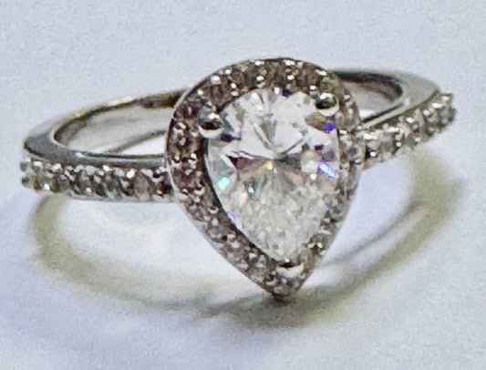 Sterling Silver CZ Ring Size 7.75 Pear New