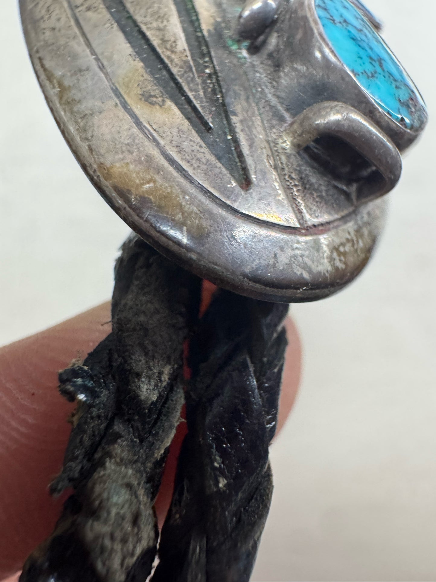 Bennett Pat Pend 2.5" x 1.5" Bolo Tie Turquoise Navajo Native American