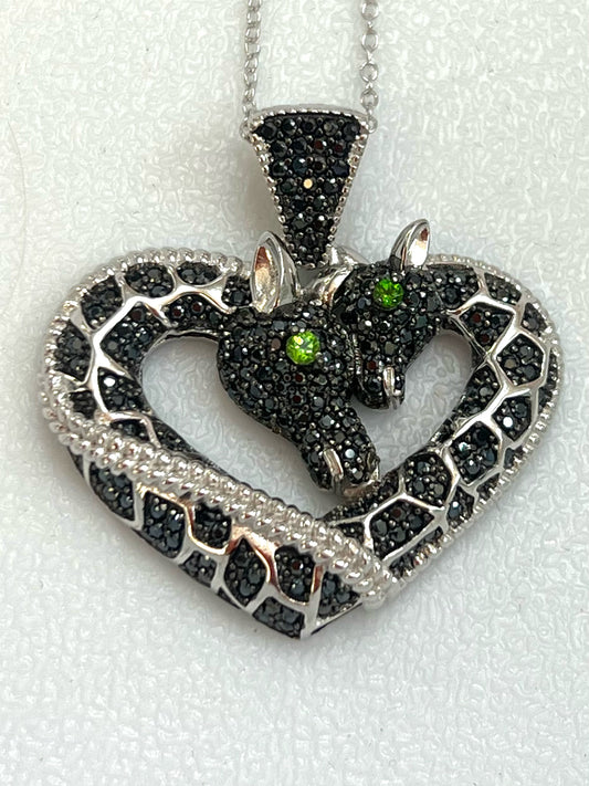 Sterling Silver Chrome Diopside Black Spinel Pendant Chain New JTV