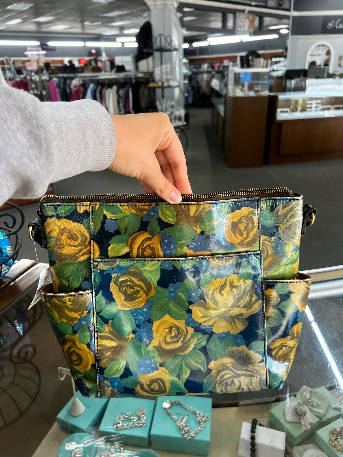 Designer Patricia Nash Green/Blue Floral Handbag