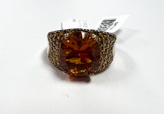 Gold Over Sterling Silver Orange Madeira Citrine  Ring Size 8 New w/ Tags JTV