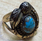 Gold Filled Native American Turquoise Ring Signed T.B. Size 7.5 Leaves