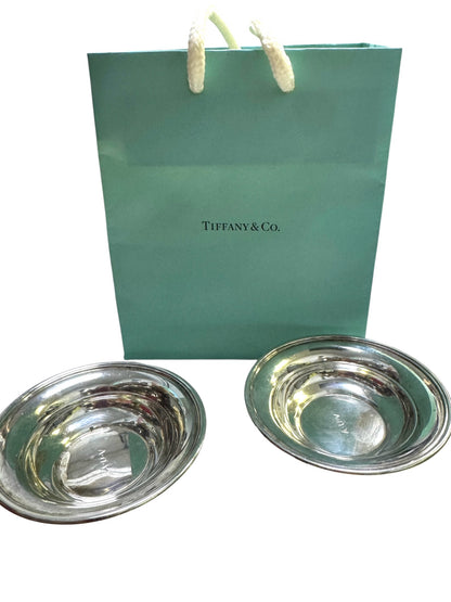 (2) Pair Set of Tiffany & Co Sterling Silver Salt Cellar Dish Bowls  3.5" Diam