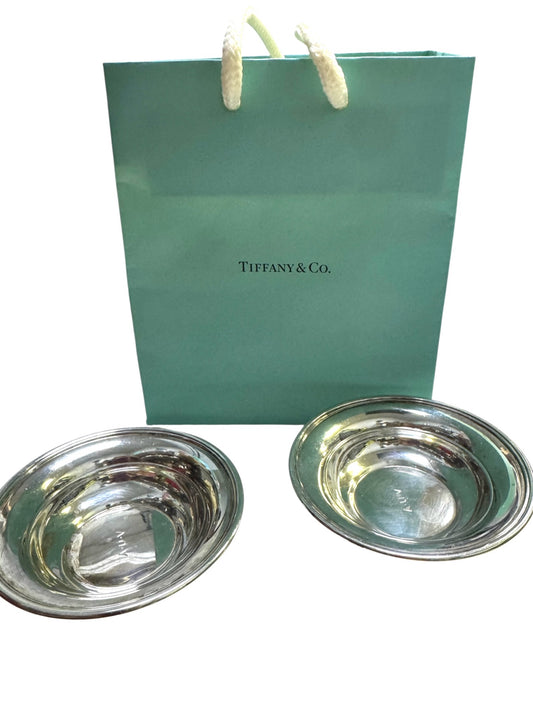 (2) Pair Set of Tiffany & Co Sterling Silver Salt Cellar Dish Bowls  3.5" Diam