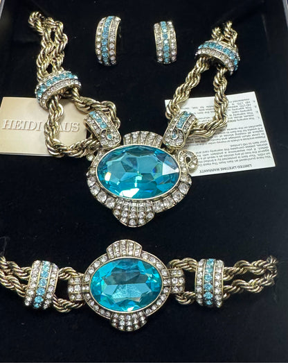 Heidi Daus Vol 2 Chain Of Events Aqua Blue Crystal Set Necklace Bracelet Earring