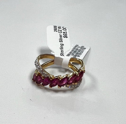 Sterling Silver Red CZ Ring Size 9  New w/ Tags JTV