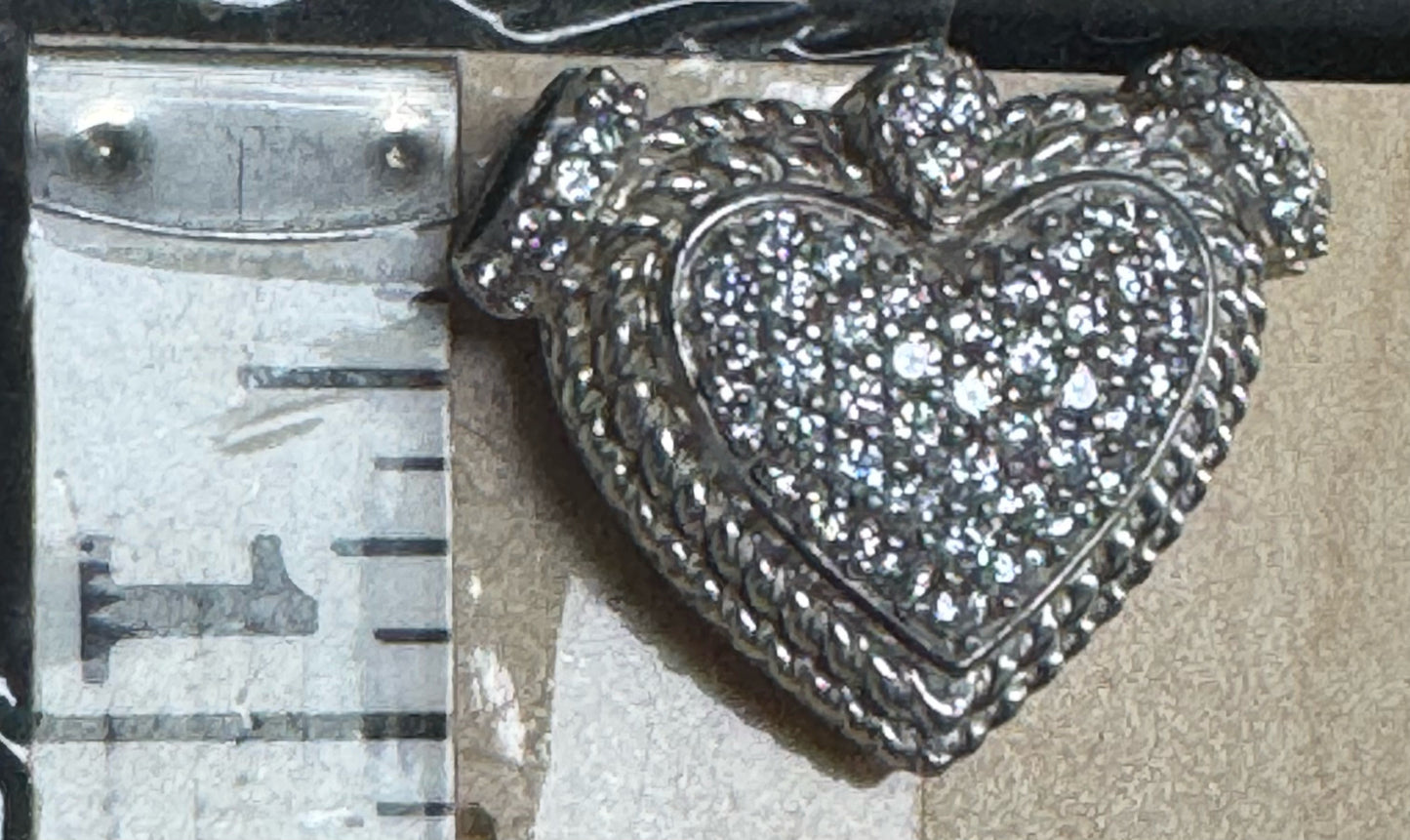 Judith Ripka Sterling Silver CZ Cubic Zirconia Heart 18" Necklace Rolo Chain 83g