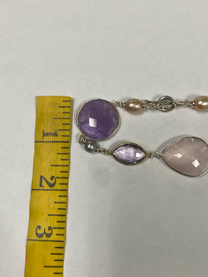 Michael Dawkins Sterling Silver Purple Amethyst Rose Quartz Pearl 8.25" Bracelet