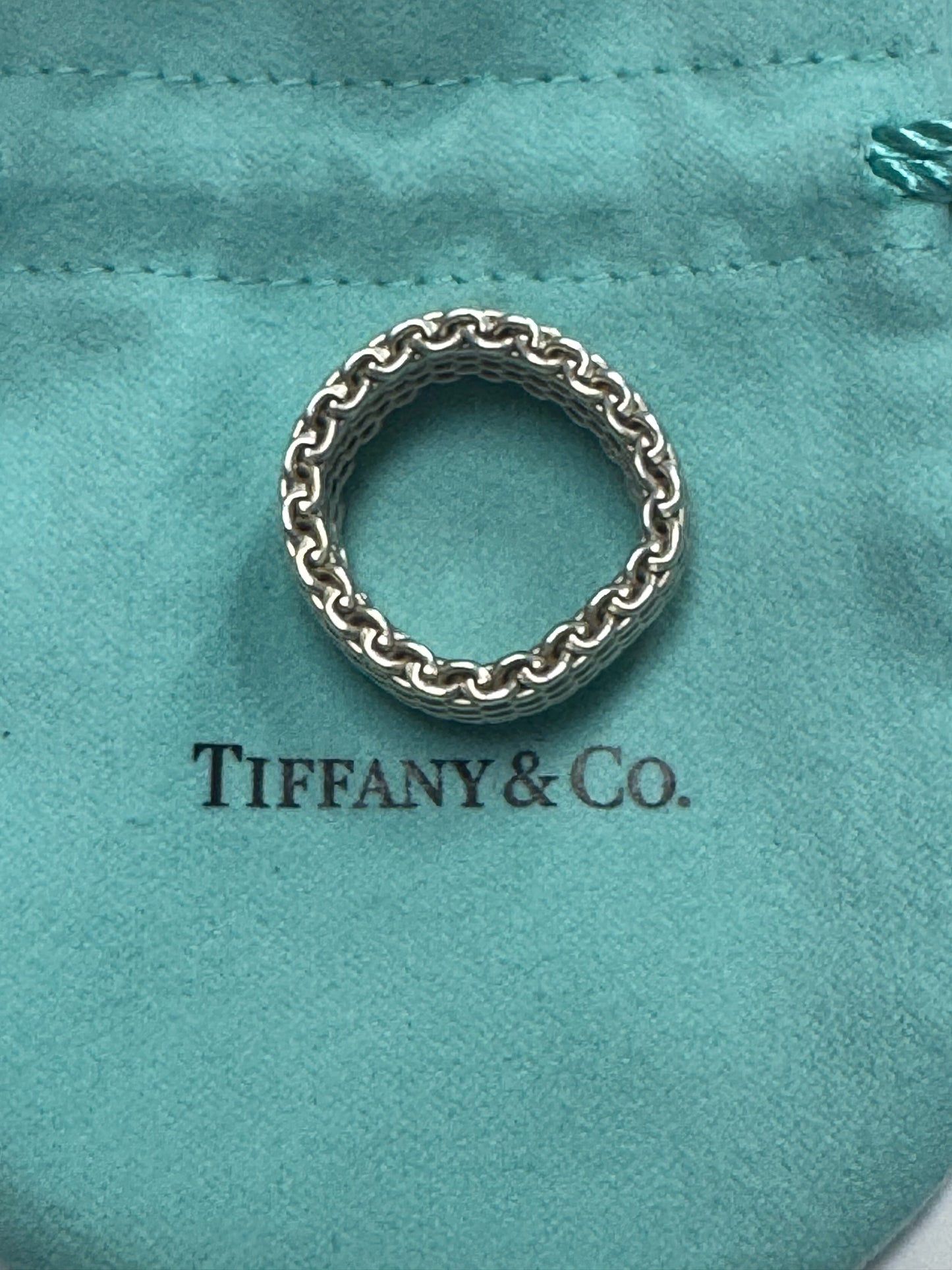 Tiffany & Co. Sterling Silver Somerset Flexible Mesh Ring .40" Wide Size 8