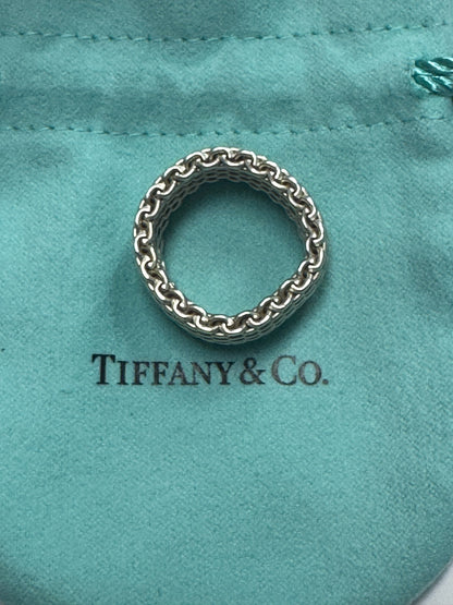 Tiffany & Co. Sterling Silver Somerset Flexible Mesh Ring .40" Wide Size 8