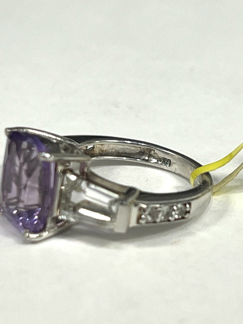 New Chuck Clemency STS Cushion Cut Amethyst White Zircon Ring Size 5