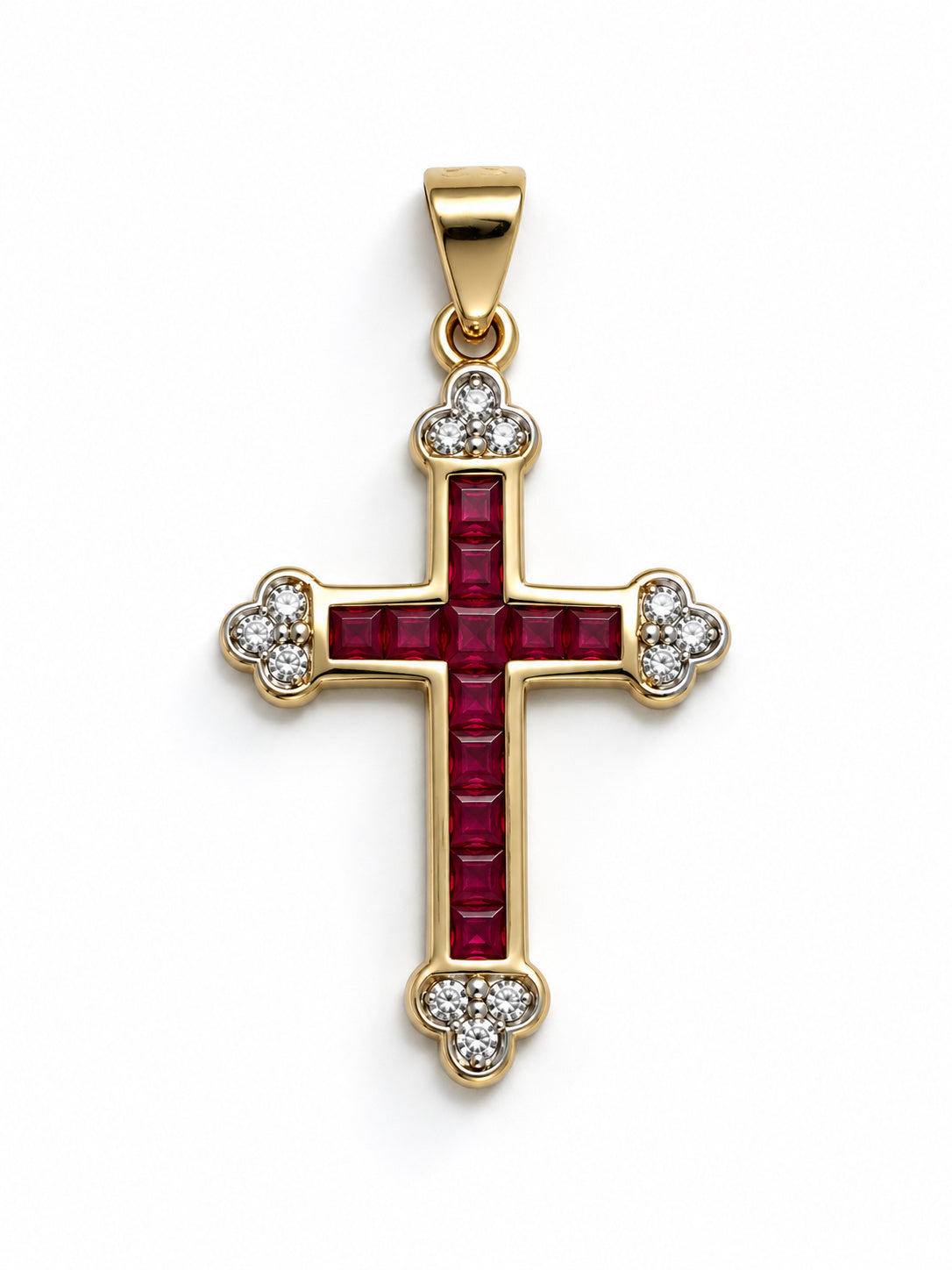 10k Yellow Gold  Ruby Cross Pendant