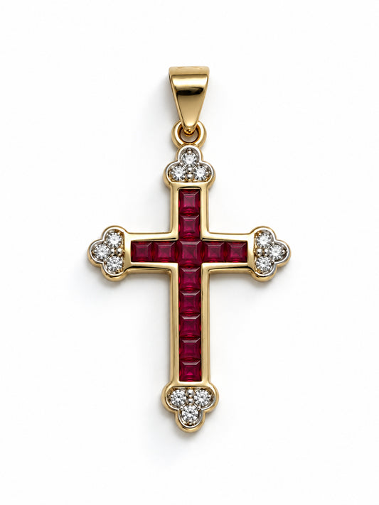 10k Yellow Gold  Ruby Cross Pendant