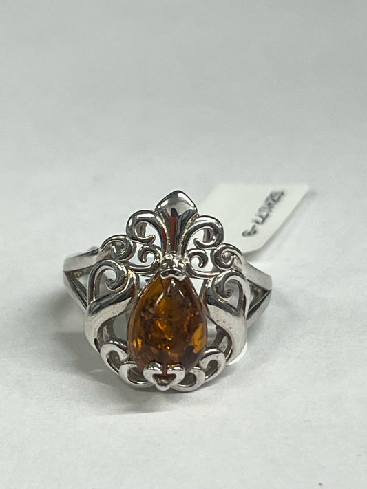 Sterling Silver Amber Ring JTV Ring 9 New