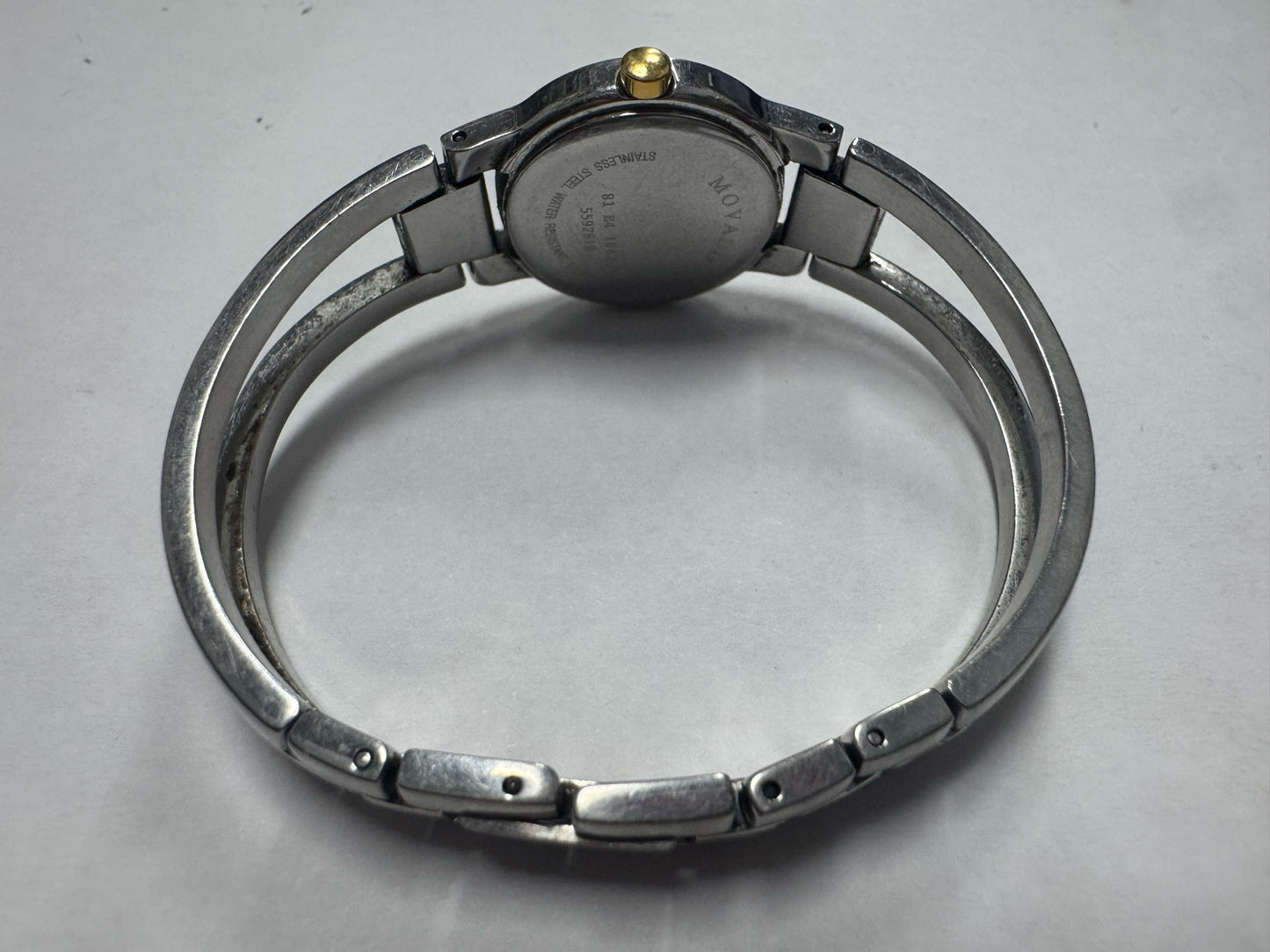 Amorosa Movado Museum Watch Black Dial 2 Tone 84 E4 1842 BANGLE New Bat