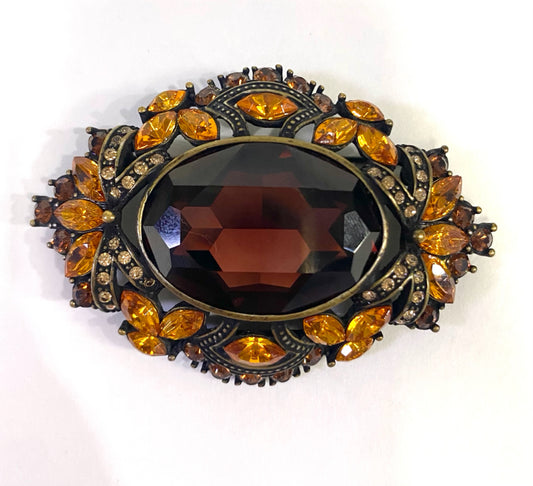 Joan Rivers Vintage Brown Stone Brooch Pin 2.4" x 1.6" Rare Hard to Find