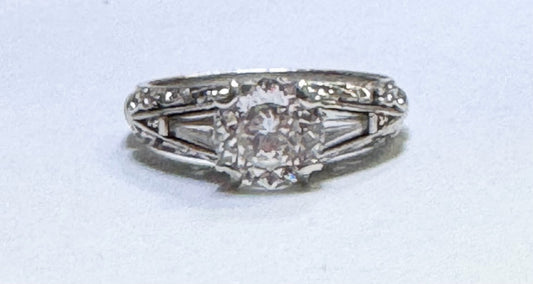 Tacori CZ Cubic Zirconia Ring Sterling Silver SZ 8 Filigree Baguette Engagement