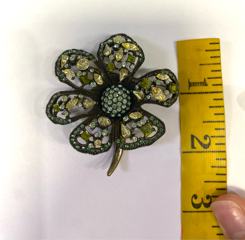 Heidi Daus Premiere Attraction Crystal Flower Olivine  Color 2.40" Pin Brooch