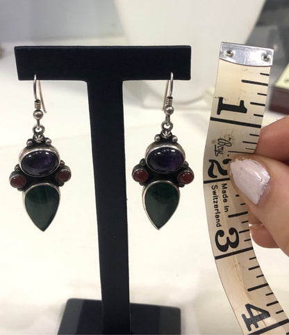 Reve Sterling Silver Malachite Coral Dangle Drop 2" Earrings