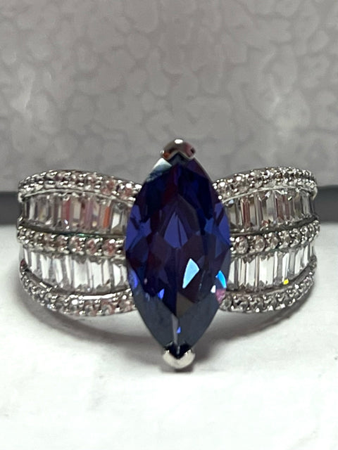 Sterling Silver Blue & White Simulant Ring Size 8 JTV