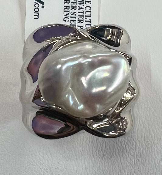 Sterling Silver 12mm Keshi Freshwater Pearl Ring Size 8 New w/ Tags JTV