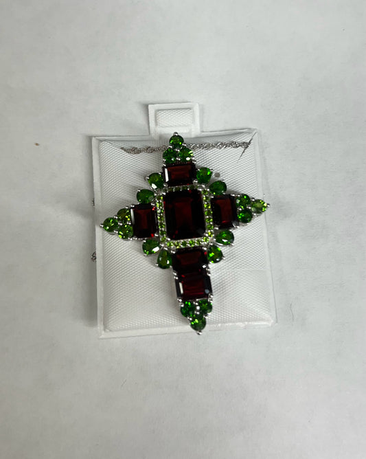 Sterling Garnet & Chrome Diopside Pendant & Necklace New JTV