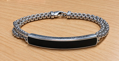 David Yurman Sterling Silver Onyx ID Bracelet 8.5" Double Row