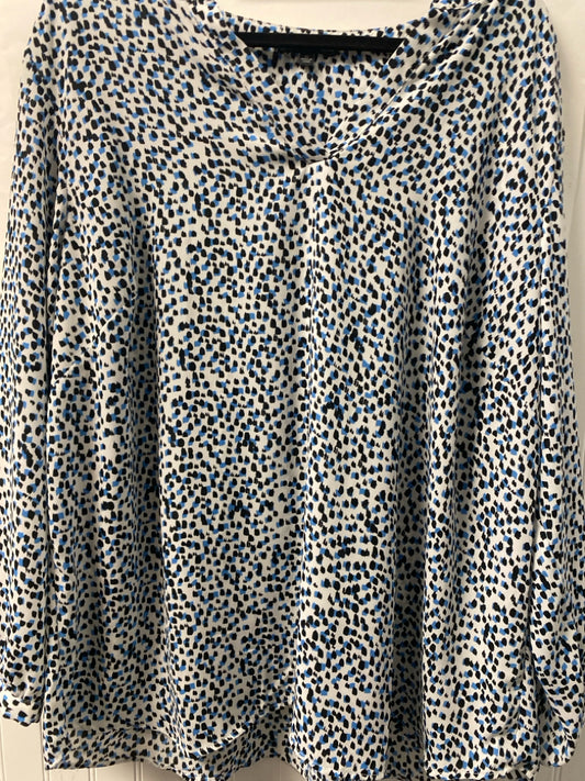 White/Blue/Black Adrianna Papell Long Sleeve Shirt Women's