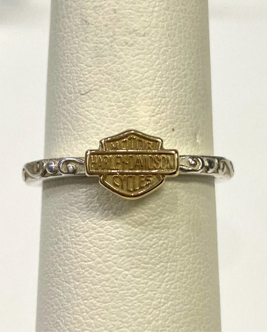 10k Yellow Gold & Sterling Silver Harley Davidson Ring Size 7