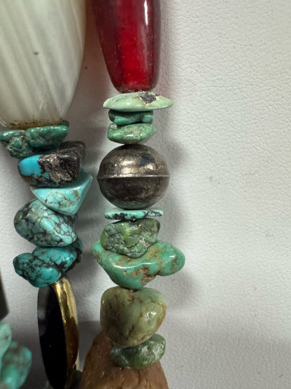 Vintage Native American Sterling Silver 4 Strand Heavy 28-32" Turquoise Necklace