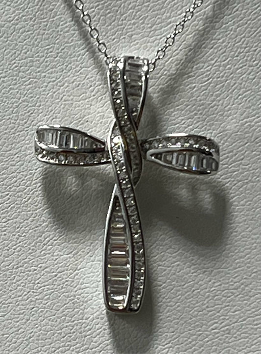 Sterling Silver CZ Necklace Cross Pendant & Chain New JTV