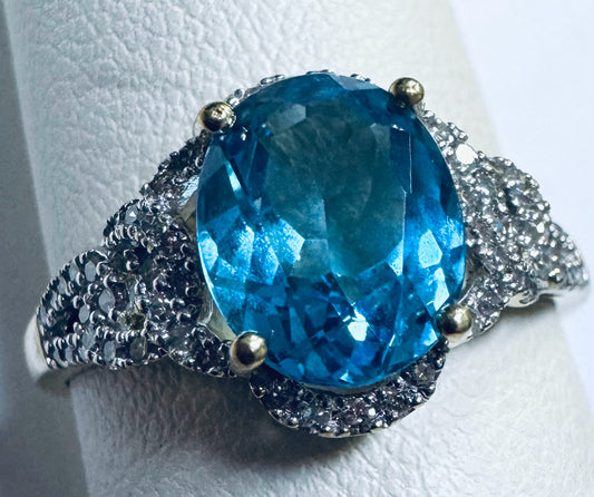10ky Blue Topaz Diamond Ring Size 10
