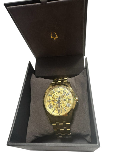Bulova Sutton Automatic 97A162 Skeleton Dial Gold Tone Men's Watch