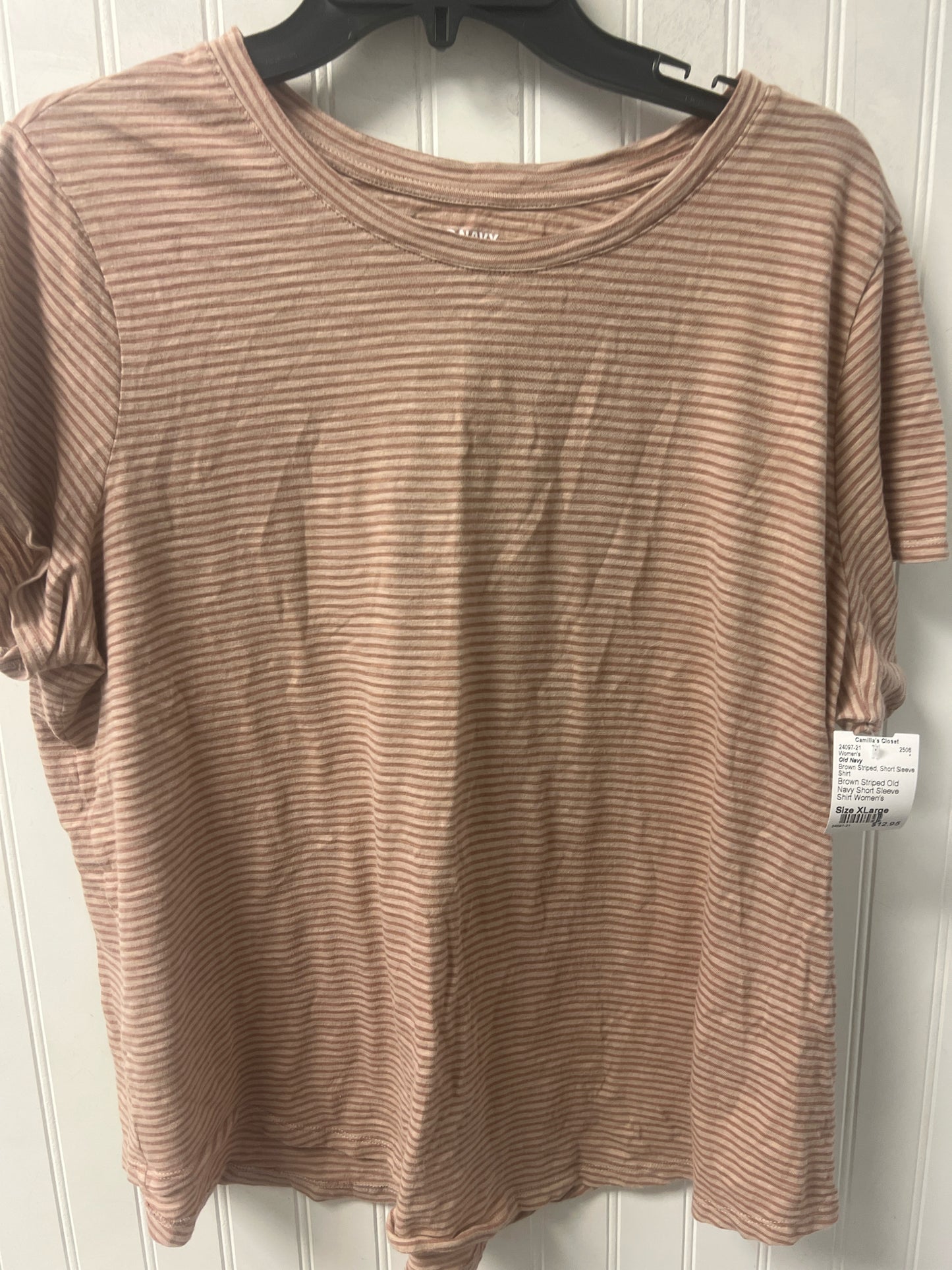 Brown Striped Old Navy Short Sleeve Shirt Women's
