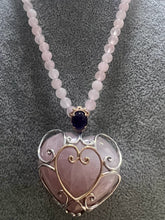 Load image into Gallery viewer, Gems En Vogue Rose Quartz &amp; Amethyst Puff Heart Pendant w/ Bead Necklace