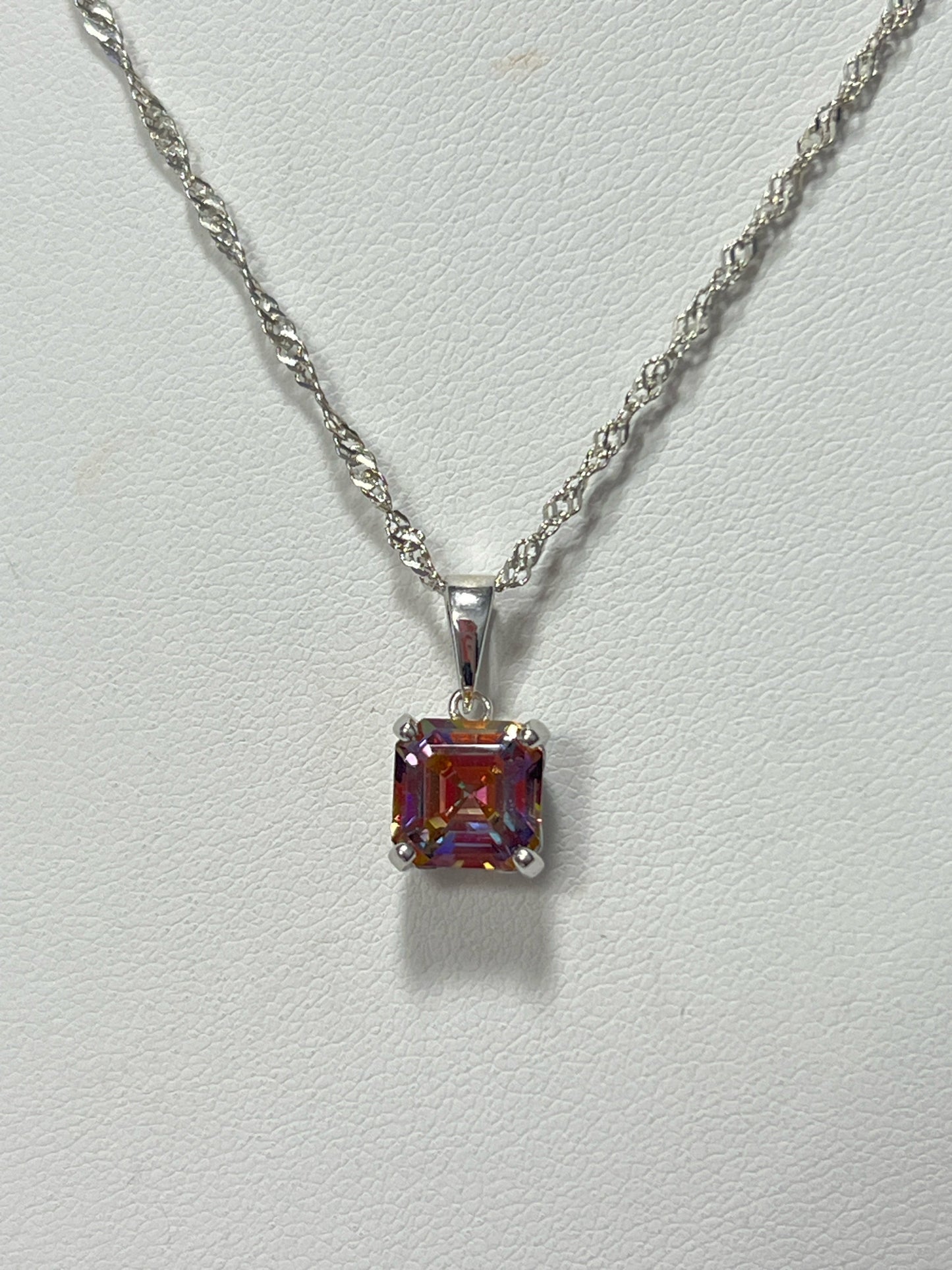 Sterling Silver Mystic Quartz Pendant & Chain New JTV