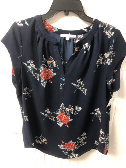 Navy Floral Fun2fun Short Sleeve Shirt Women's