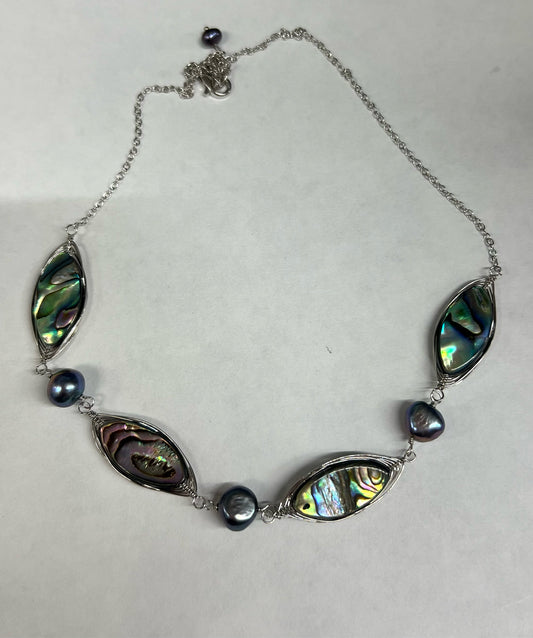 Sterling Abalone & Pearl Necklace New JTV