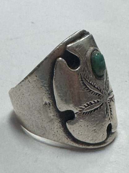Native American Sterling Silver Turquoise Ring Heavy 13g Size 8