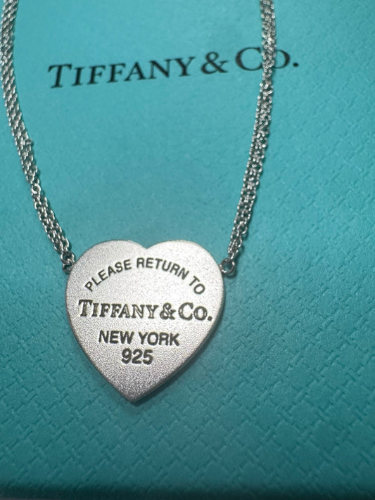 Tiffany & Co. Sterling Silver 16" Double Chain Heart Necklace Return To Tiffany