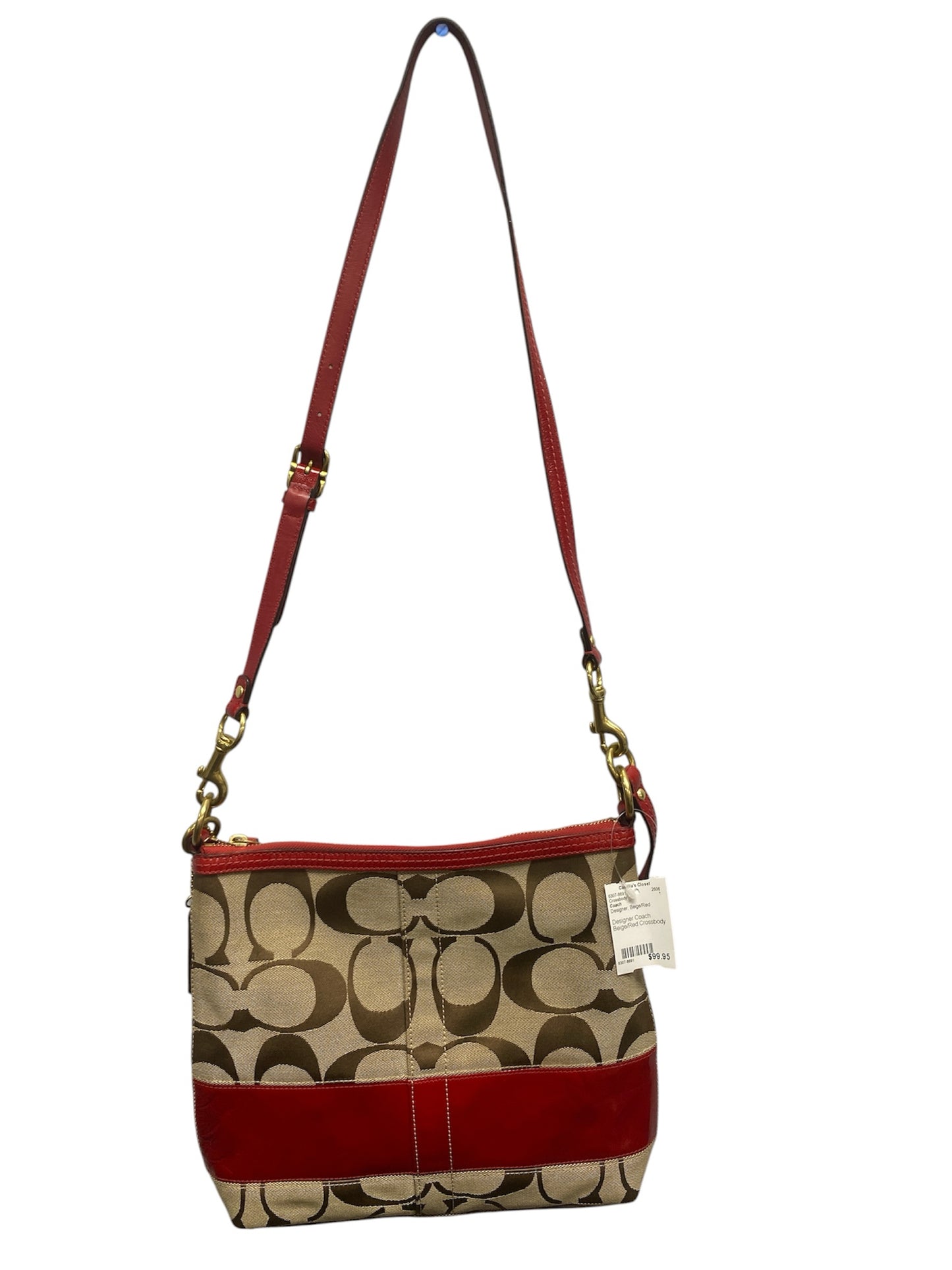 Designer Coach Beige/Red Crossbody