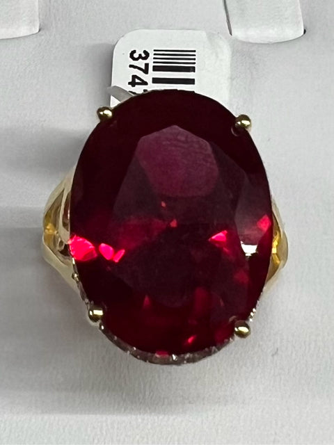 Gold Over Sterling Silver Created Ruby Ring 21.73 ct New w/ Tags Size 9