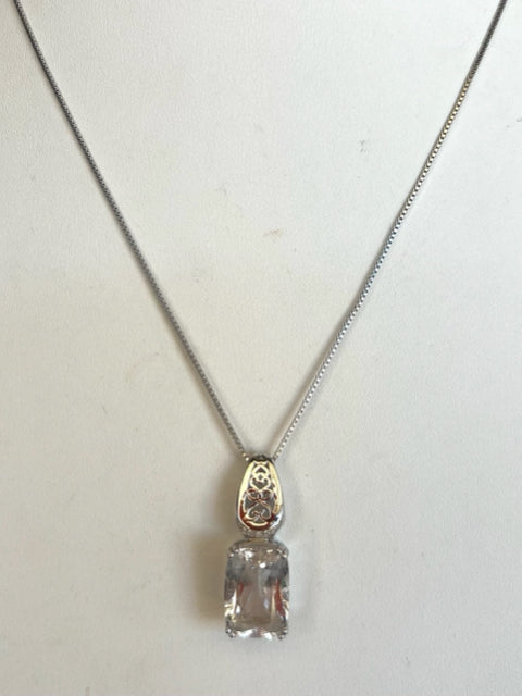 Sterling Silver Quartz Pendant Chain Necklace New JTV