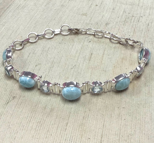 Sterling Silver Larimar Blue Topaz Bracelet New JTV  Adj up to 8.75"