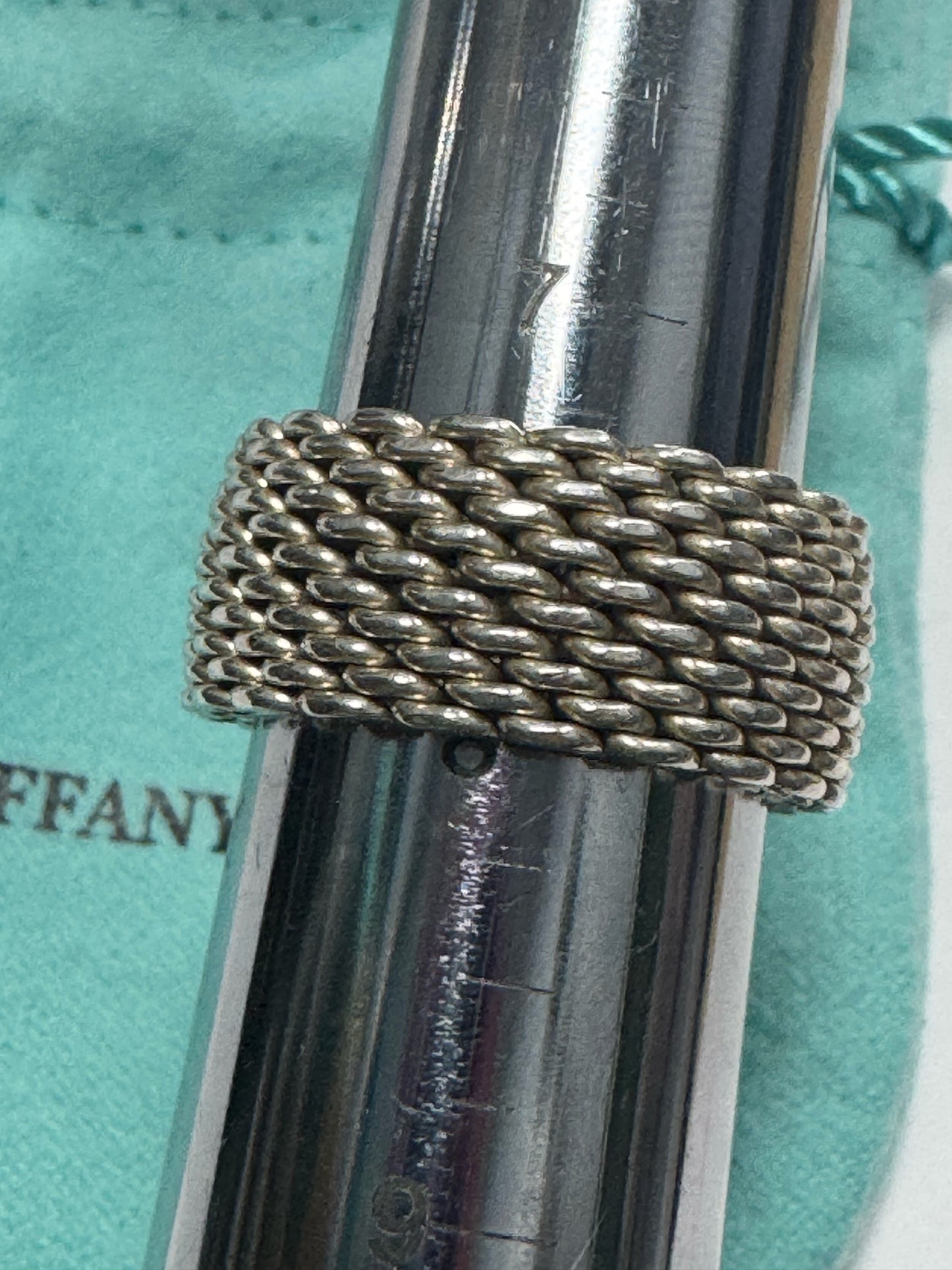 Tiffany & Co. Sterling Silver Somerset Flexible Mesh Ring .40" Wide Size 8