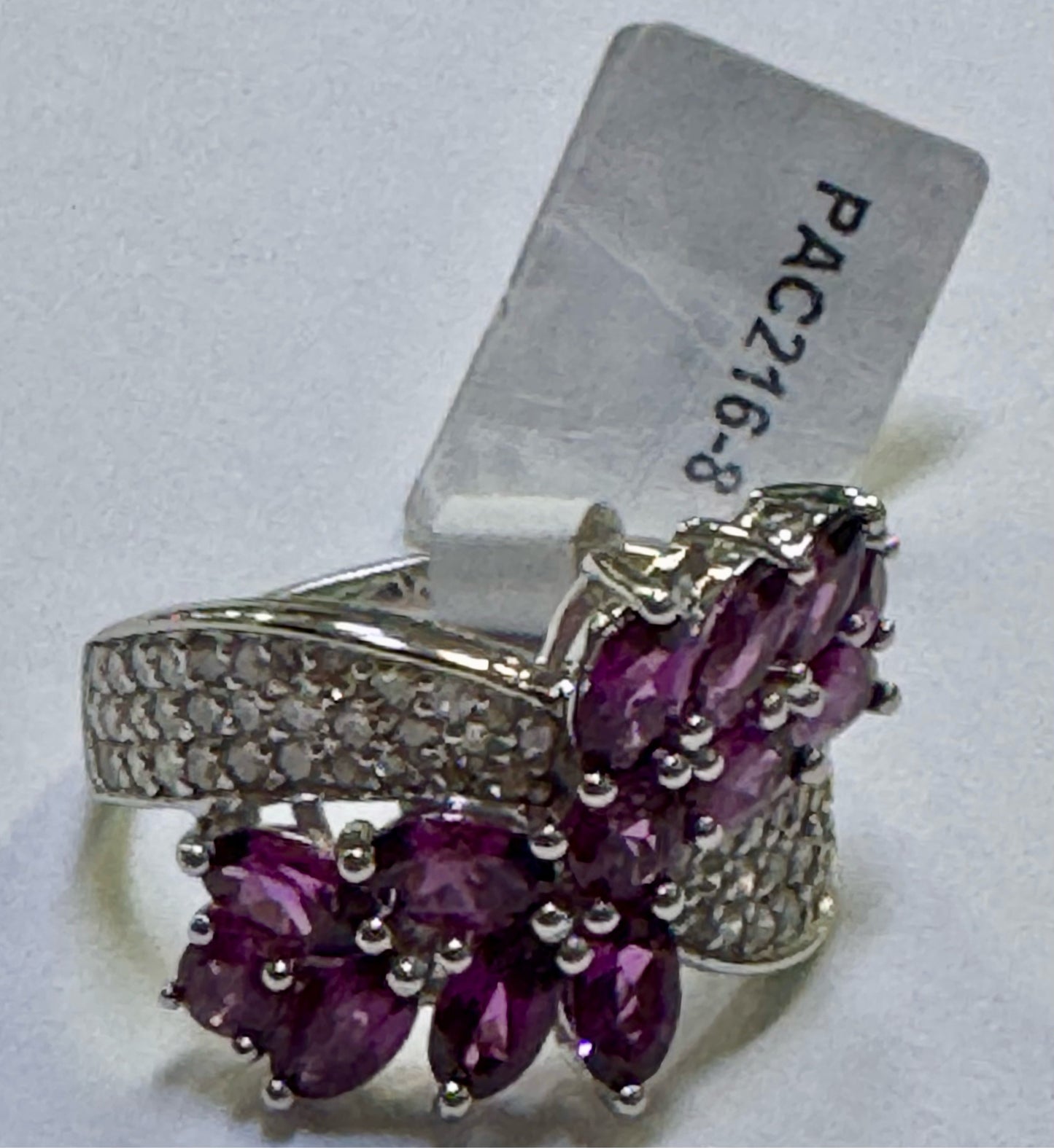 14k White Gold Marquise Rhodolite Grape Garnet Dimaond Ring Size 8